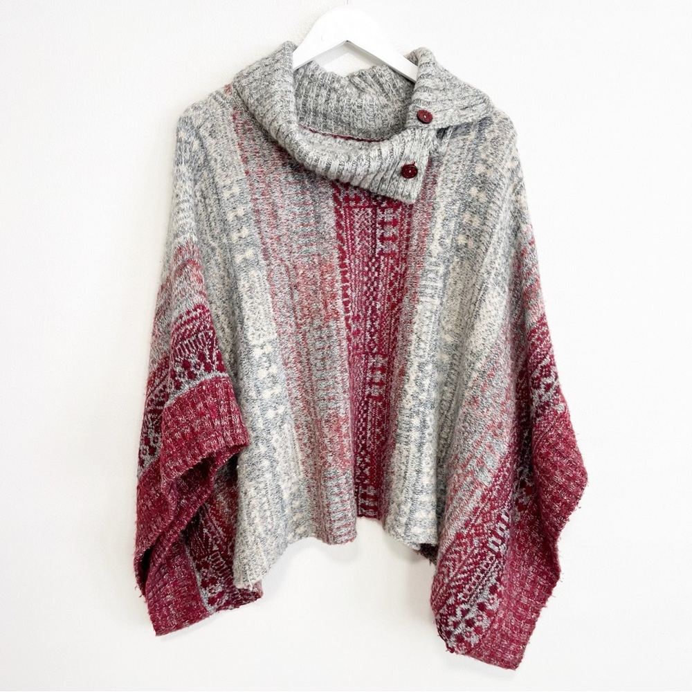 BOGO! Free People Willow Fair Isle Poncho Sweater Button Funnel Neck Size XS - Picture 4 of 10